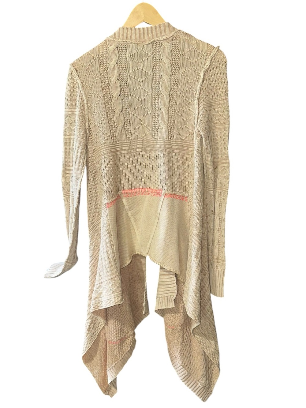 Free People All Washed Out Sand Tan Cardigan Pink Stitching Detail Size S - Picture 5 of 12